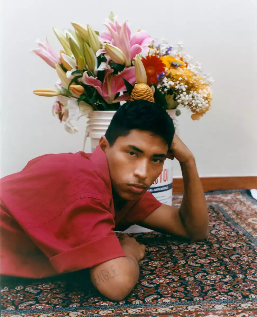 Cette photographie est une photographie de mode et de reportage photographiée par le photographe Raul Guillermo. Raul Guillermo est un photographe péruvien basé à Paris et représenté par l’agent artistique Antigny Agency. Cette photographie représente un jeune homme avec un bouquet de fleurs. Tout le travail photographie de cette photographie est sur le travail de la couleur et de la lumière. Les couleurs sont très fortes.